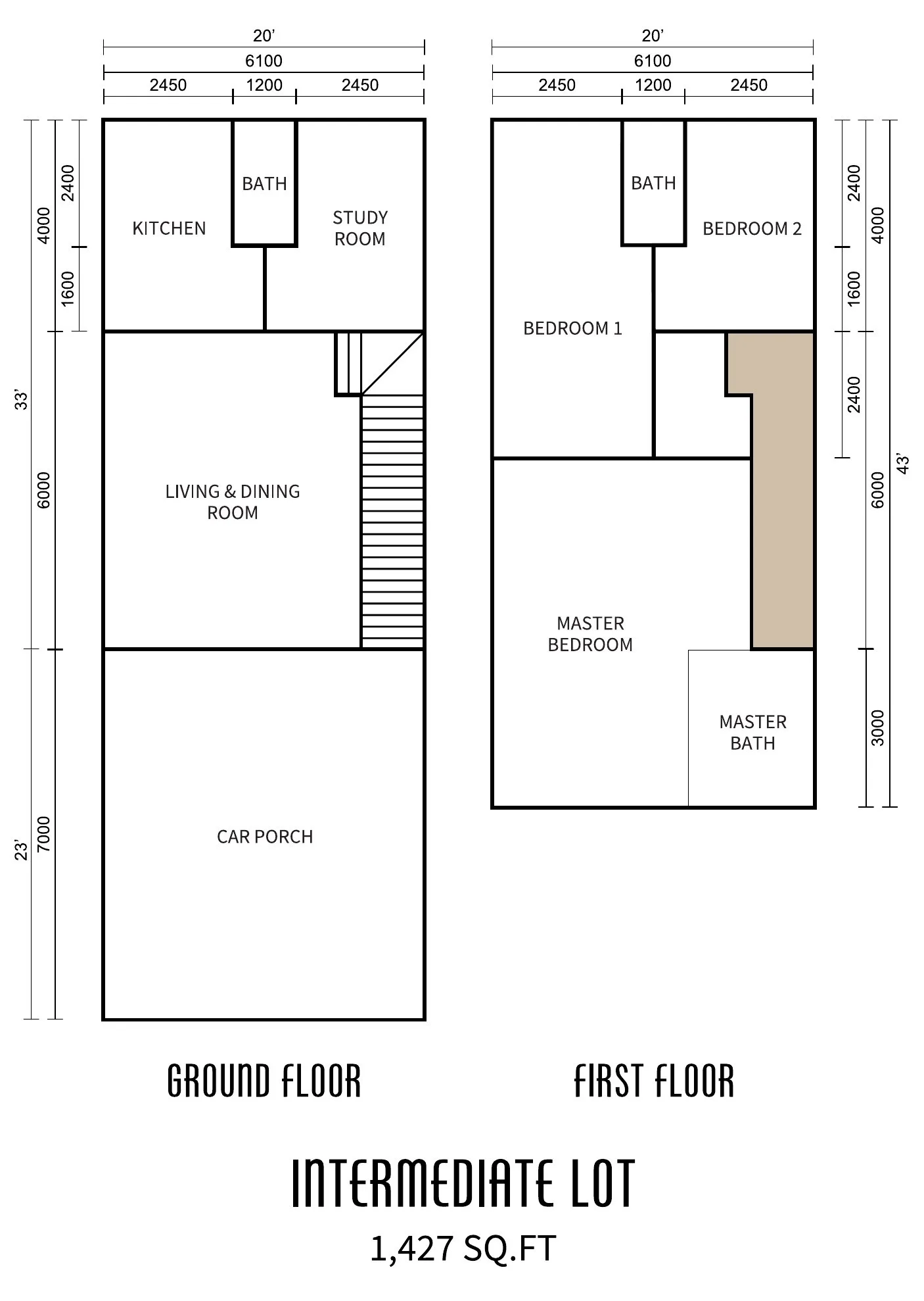 Intermediate lot double-storey terrace floor plan 1,427 sq ft at Prima Sumundu, Penampang, Sabah