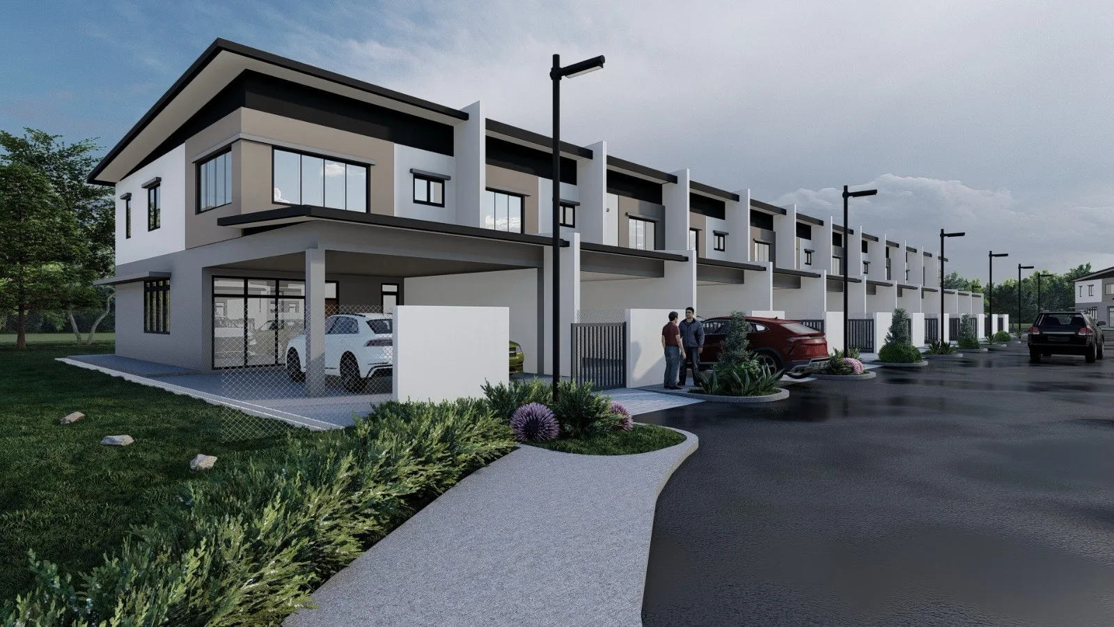 Artist’s impression: the Phase 3 terrace row with its long car porches, from the developer’s brochure at Prima Sumundu, Penampang, Sabah