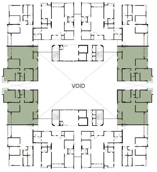 Primero Heights key plan showing where Type A homes sit on the floor, Seberang Jaya, Penang