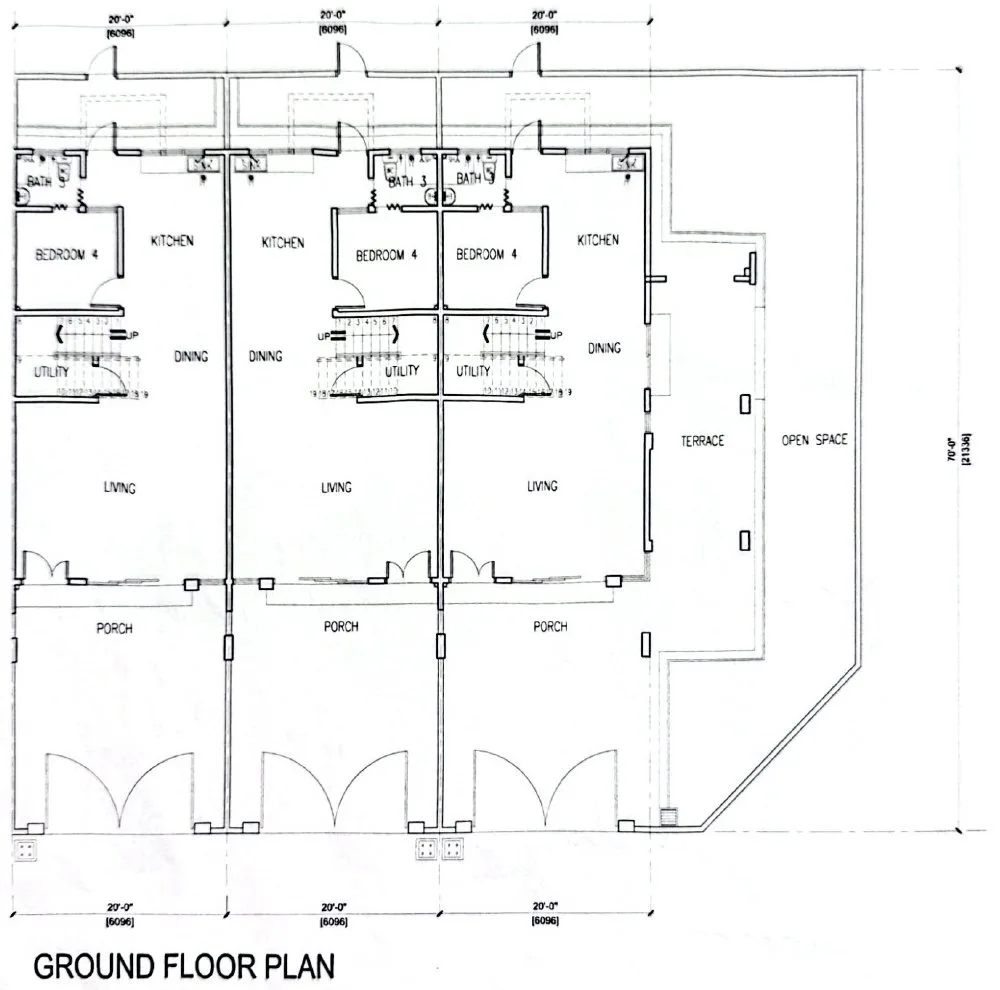 Ground floor plan, 20 x 70 ft double-storey terrace house, Pusing Lestari, Pusing, Perak