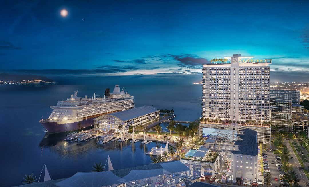 Artist’s impression: Q Suites beside the cruise terminal and the Quayside, from the developer’s brochure at Q Suites @ Jesselton Quay, Jalan Tun Fuad Stephens, Kota Kinabalu, Sabah
