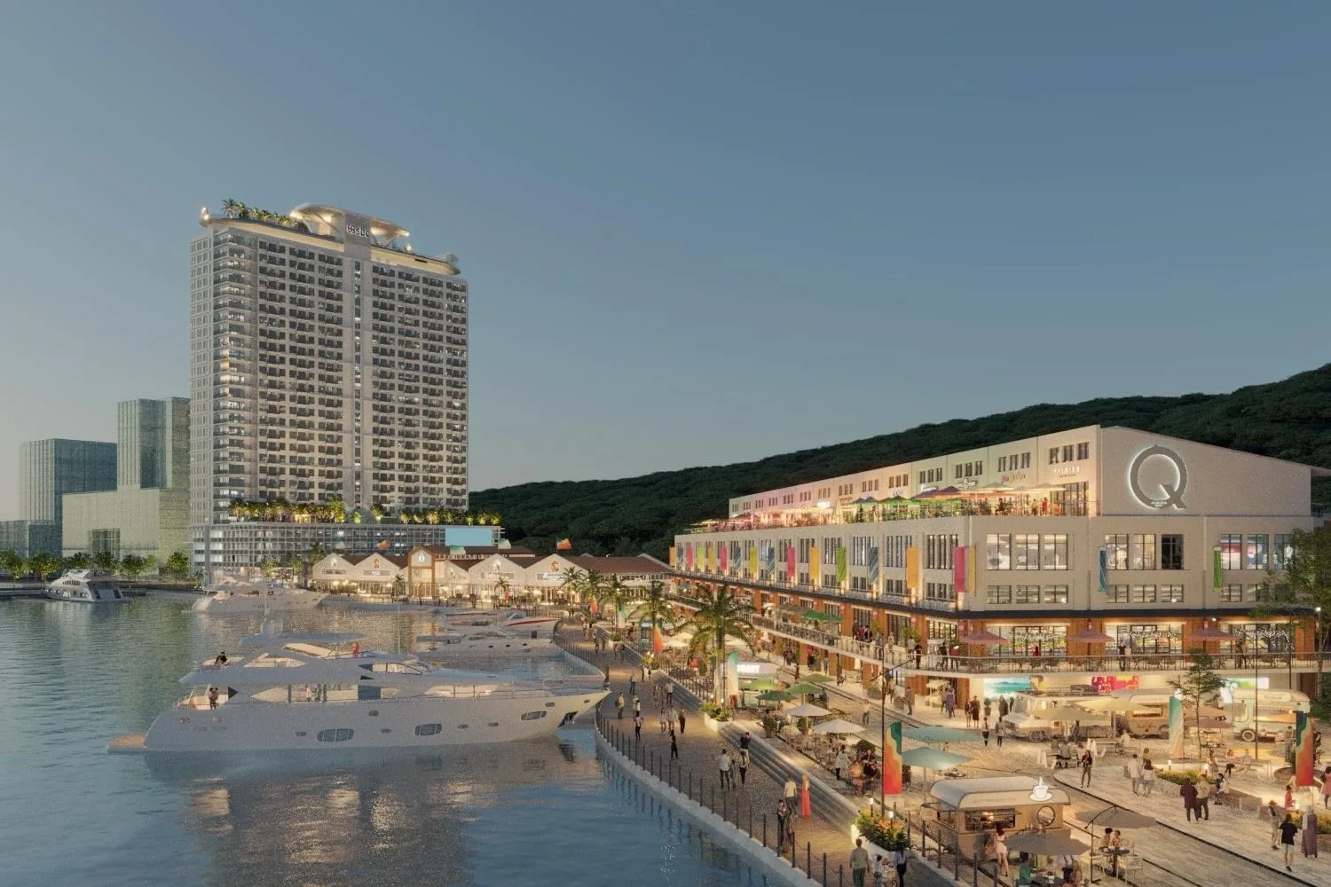 Artist’s impression of The Quayside walkway with the Q Suites tower behind, from the developer’s presentation at Q Suites @ Jesselton Quay, Jalan Tun Fuad Stephens, Kota Kinabalu, Sabah