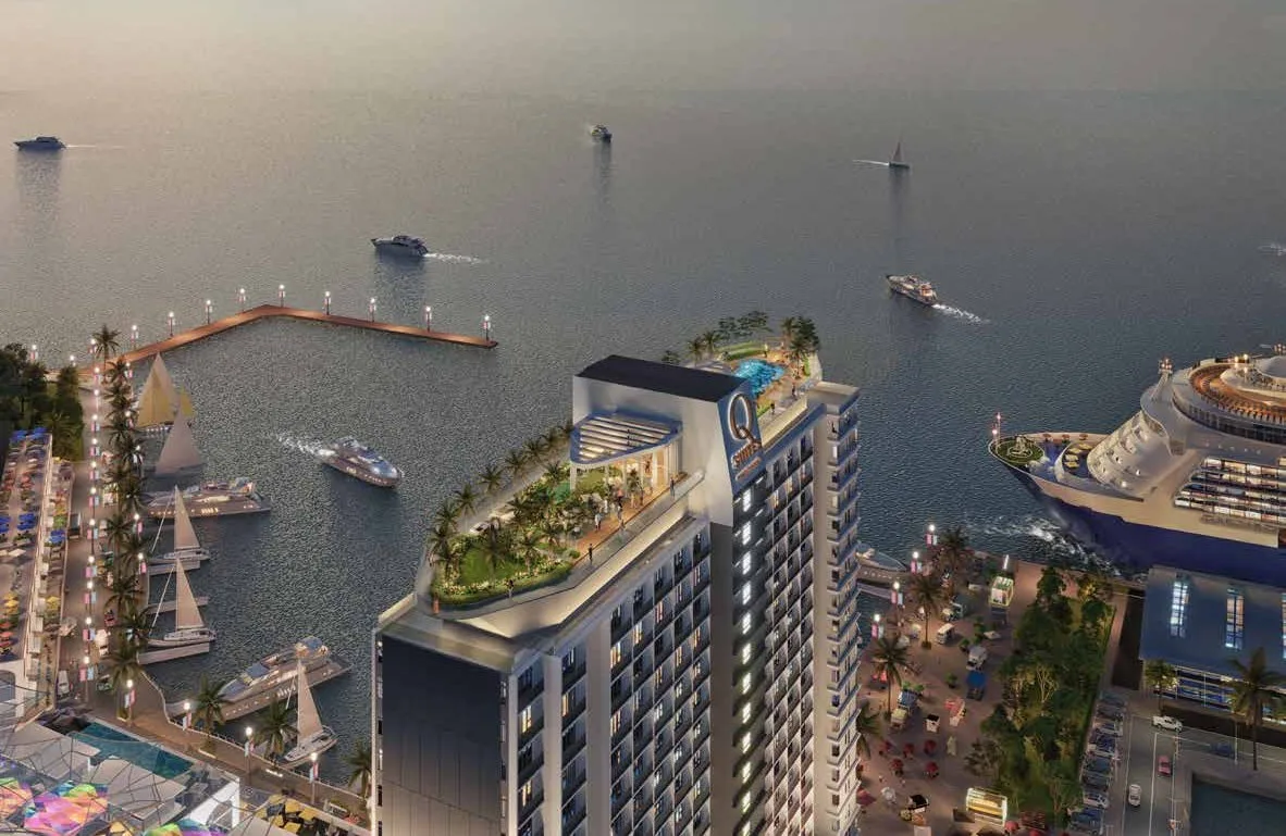 Artist’s impression of the rooftop sky deck and infinity pool, from the developer’s brochure at Q Suites @ Jesselton Quay, Jalan Tun Fuad Stephens, Kota Kinabalu, Sabah