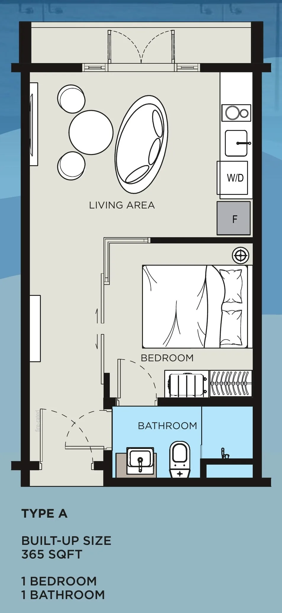 Type A floor plan 365 sq ft, 1 bedroom 1 bathroom at Q Suites @ Jesselton Quay, Jalan Tun Fuad Stephens, Kota Kinabalu, Sabah