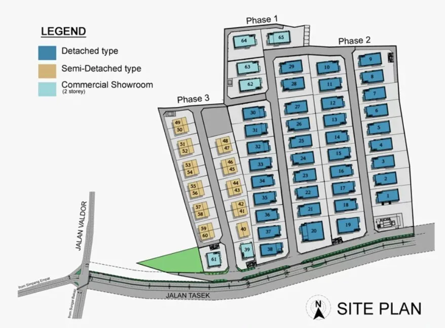 Regalway Industrial Hub 总平面图：第 1、2、3 期的编号地段与建筑类型图例