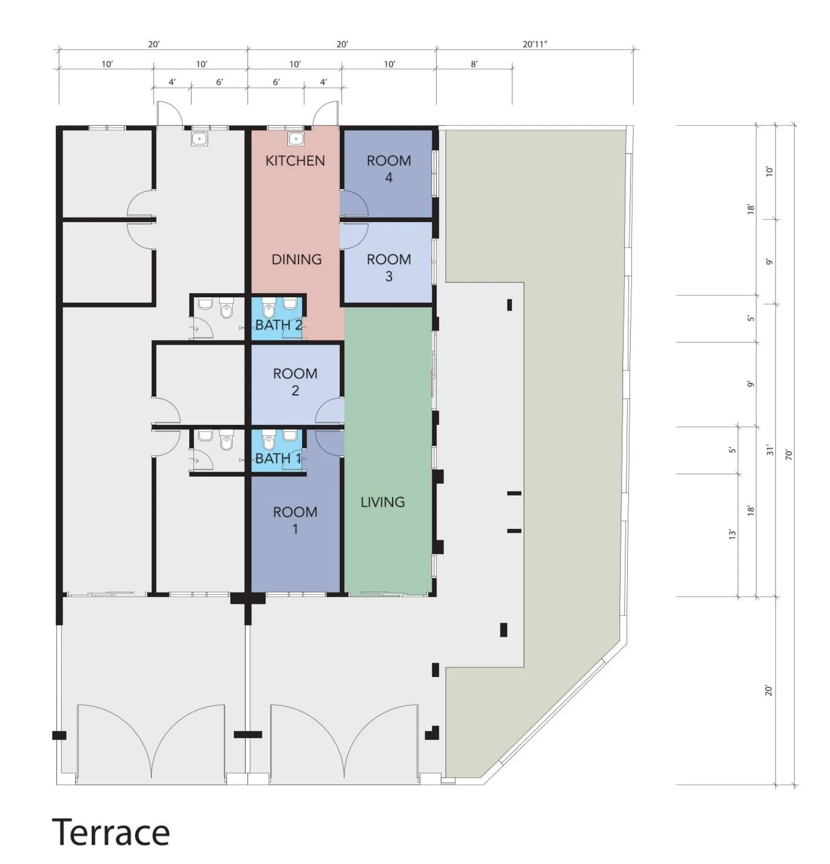 Floor plan of the single-storey terrace house, 20 x 70 ft lot, Rimbayu Tanjung Rambutan, Ipoh