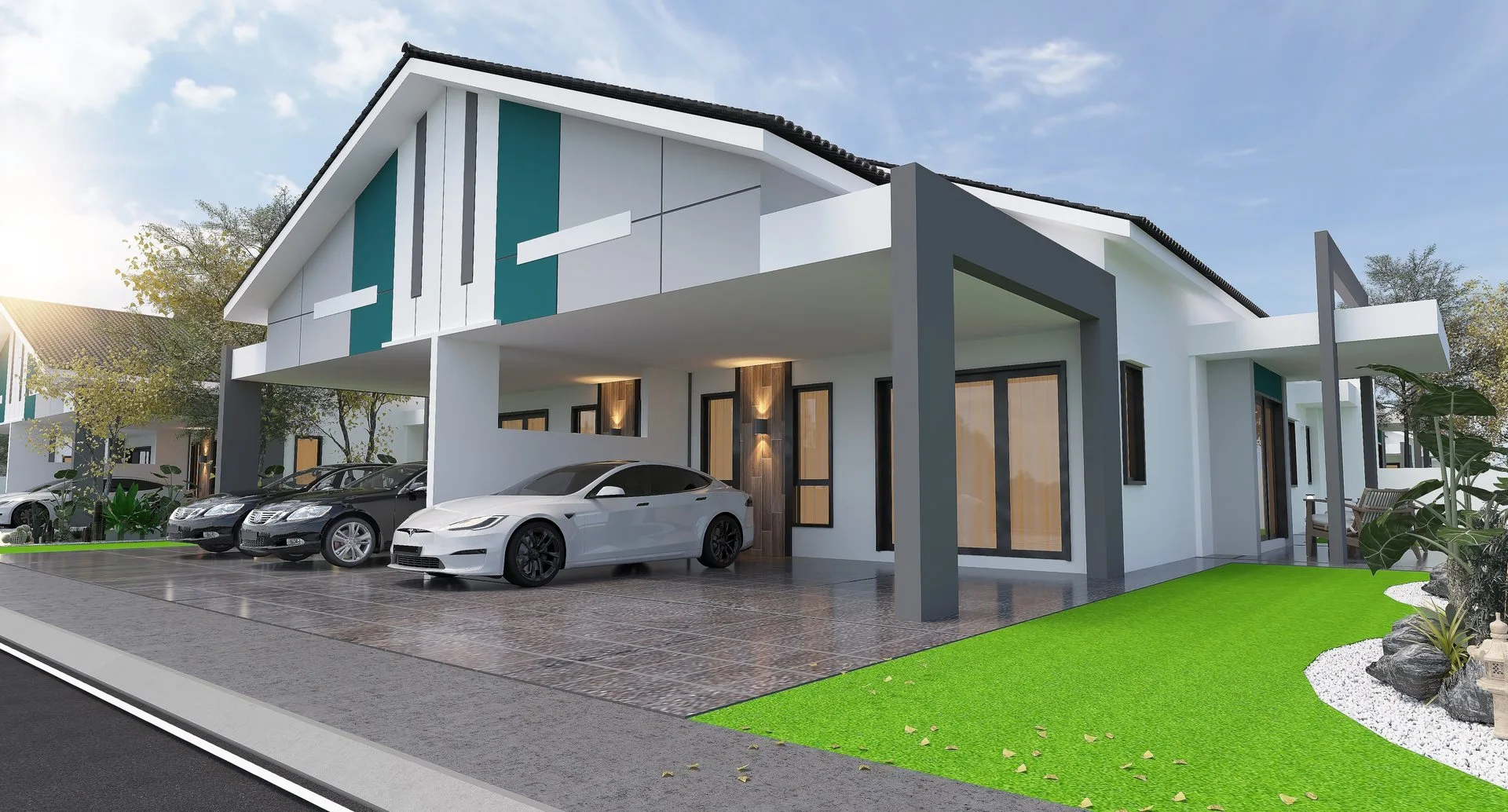 Single-storey semi-detached cluster house render at Rimbayu Tanjung Rambutan by VIP Waves Sdn Bhd, Tanjung Rambutan, Ipoh, Perak