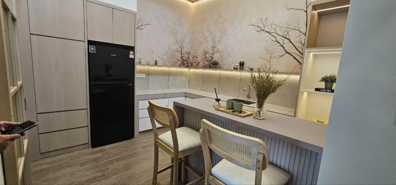 Kitchen in the single-storey semi-D cluster show house, Rimbayu Tanjung Rambutan, Ipoh
