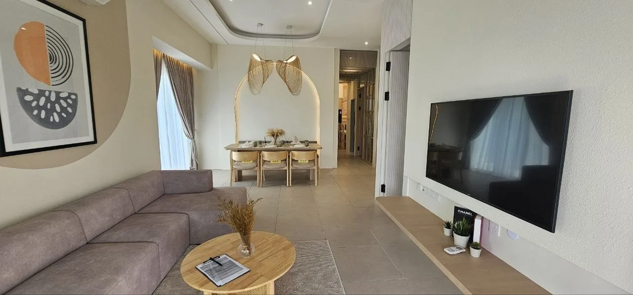Living and dining area in the furnished semi-D cluster show house, Rimbayu Tanjung Rambutan, Ipoh
