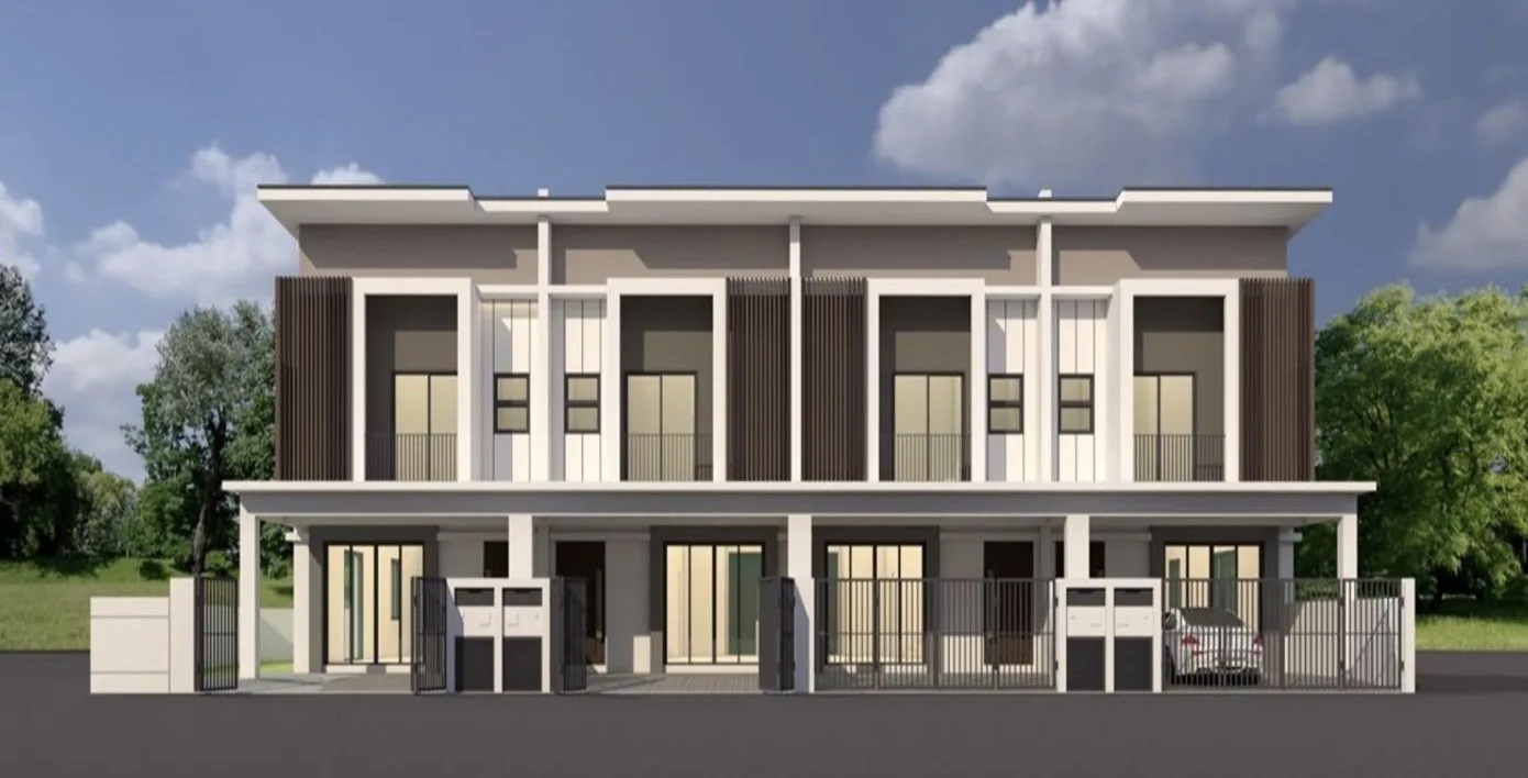 SA Terraces two-storey terrace houses, front view artist's impression, Simpang Ampat, Penang