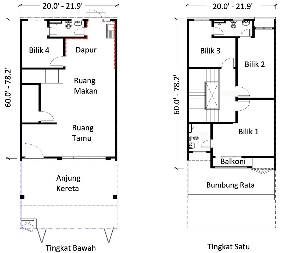 SA Terraces two-storey terrace floor plan, ground floor and first floor, Simpang Ampat, Penang