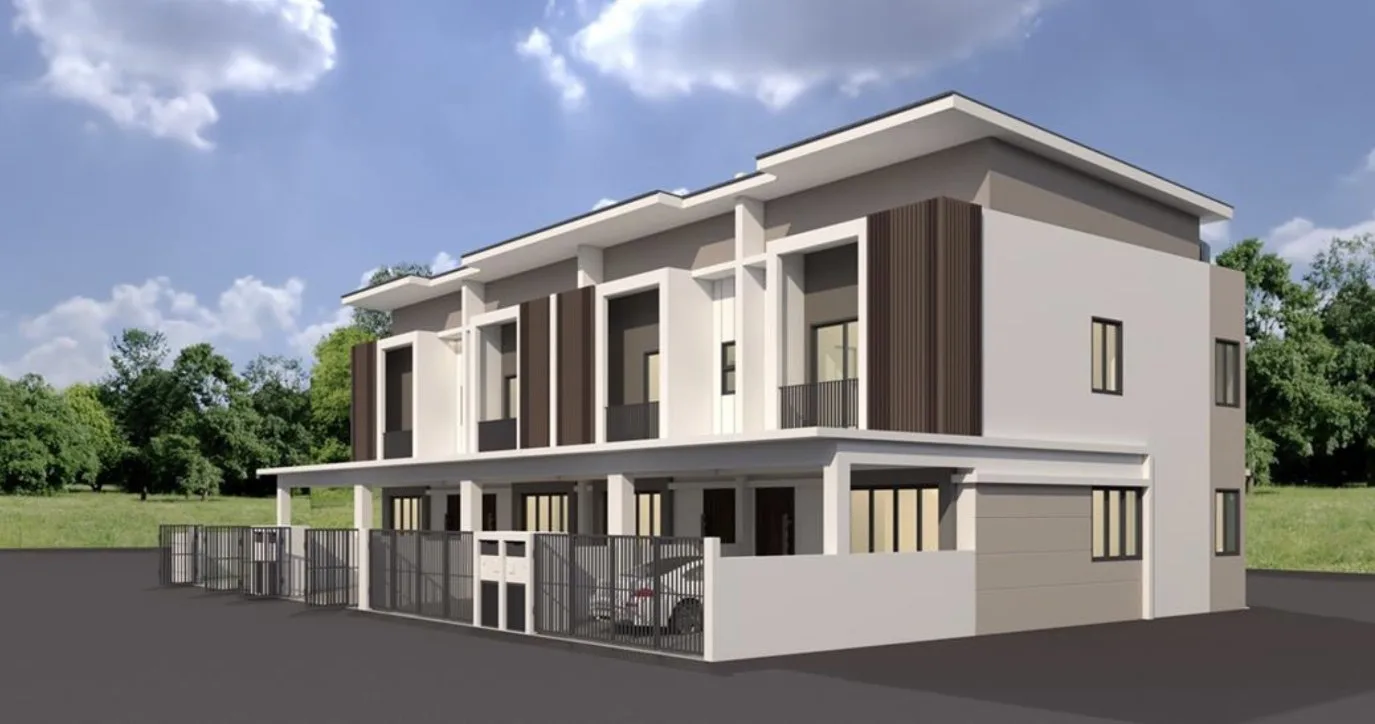 SA Terraces two-storey terrace houses, corner view of an end house, artist's impression, Simpang Ampat, Penang