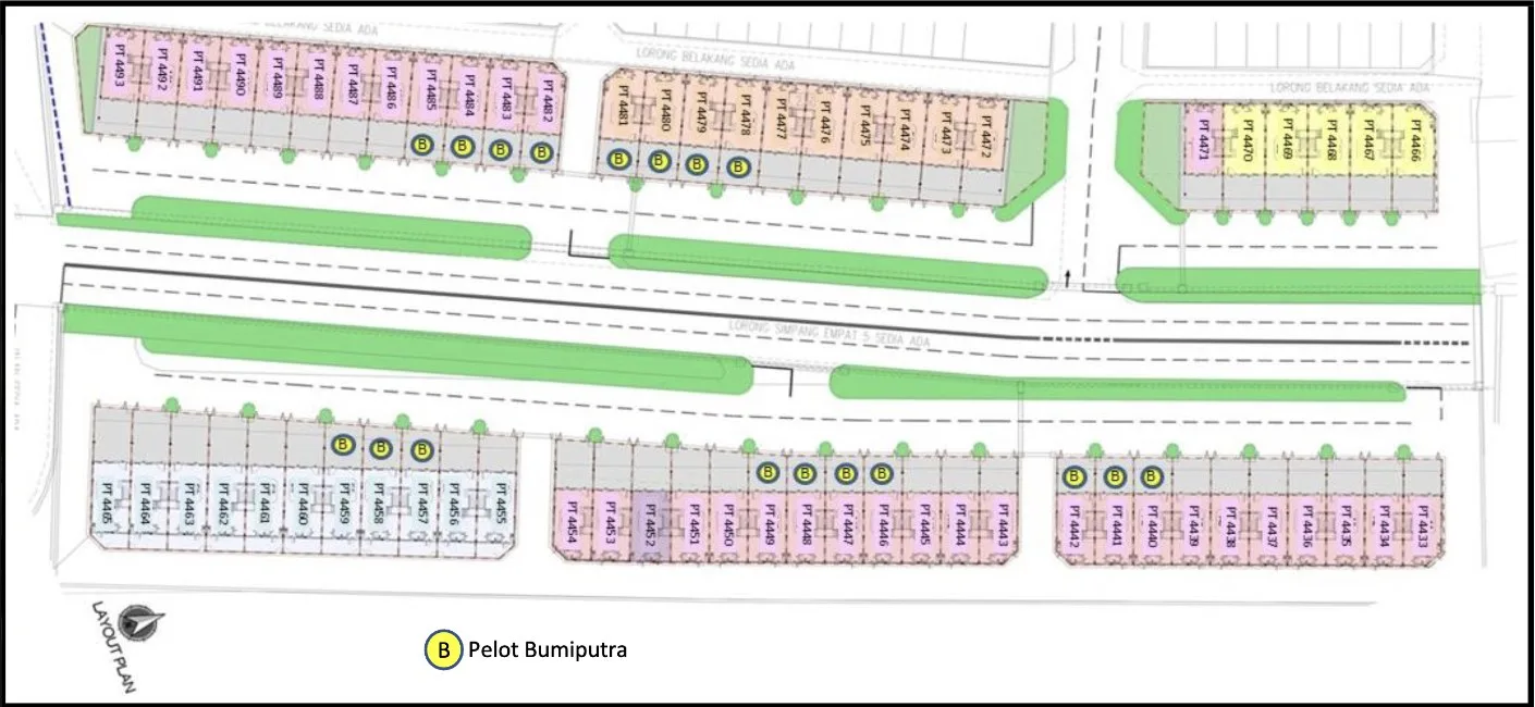 SA Terraces site plan with lot numbers PT 4433 to PT 4493, Simpang Ampat, Penang