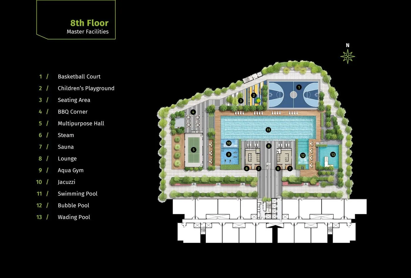 Savana @ Utropolis facilities plan published by the developer, Batu Kawan, Penang