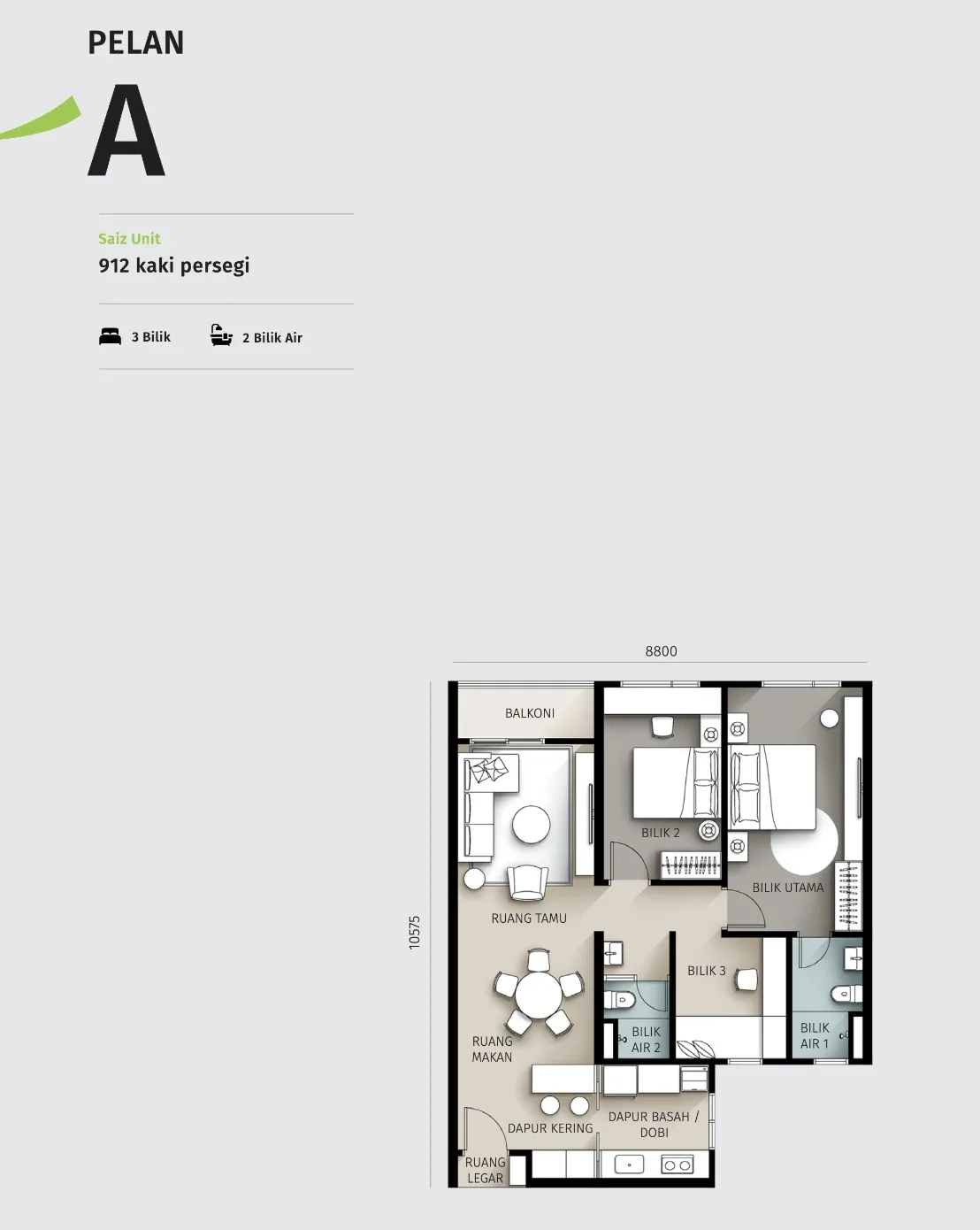 Savana @ Utropolis Type A floor plan, 912 sq ft, from the developer's advertisement filed with the government register, Batu Kawan, Penang