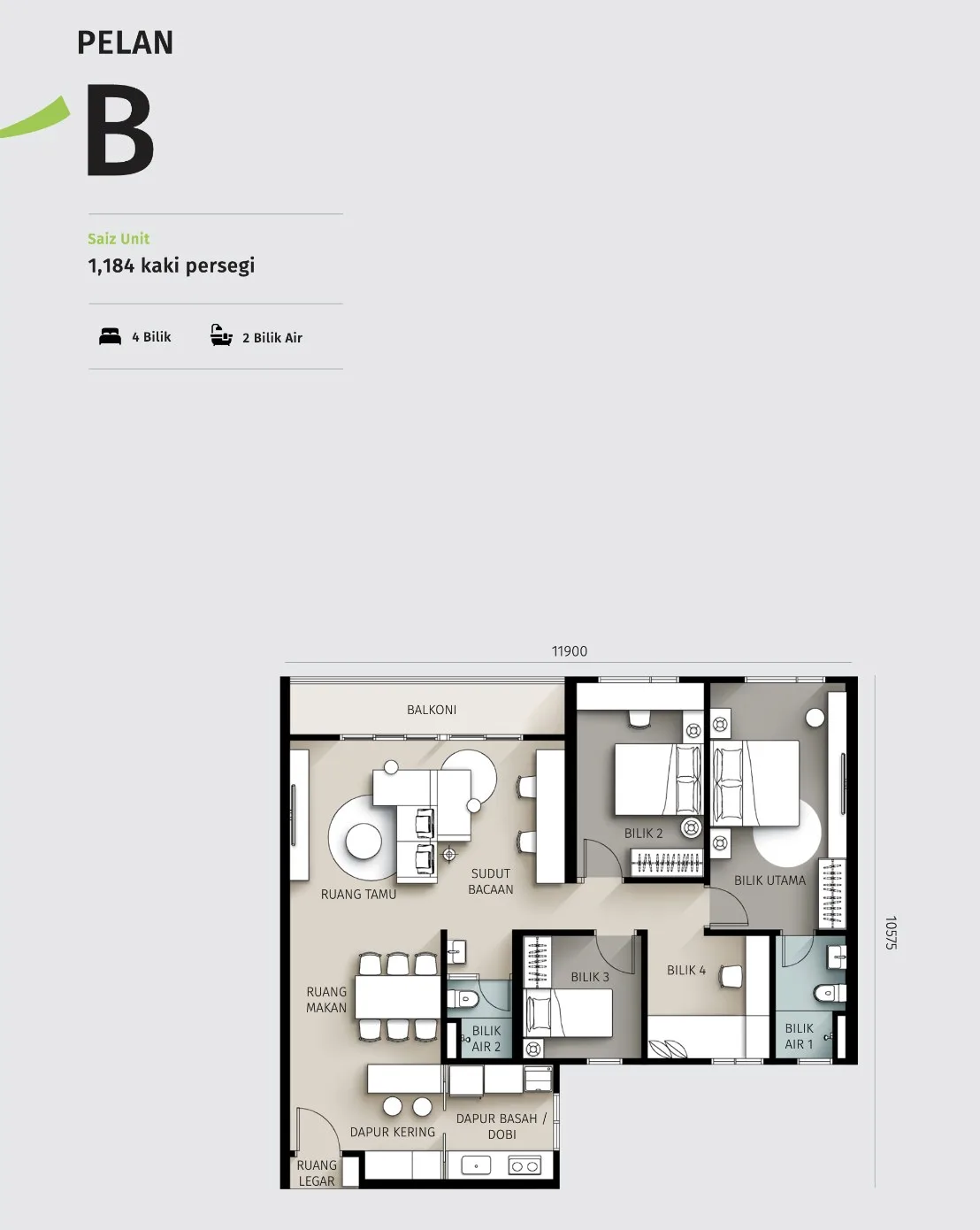 Savana @ Utropolis Type B floor plan, 1,184 sq ft, from the developer's advertisement filed with the government register, Batu Kawan, Penang