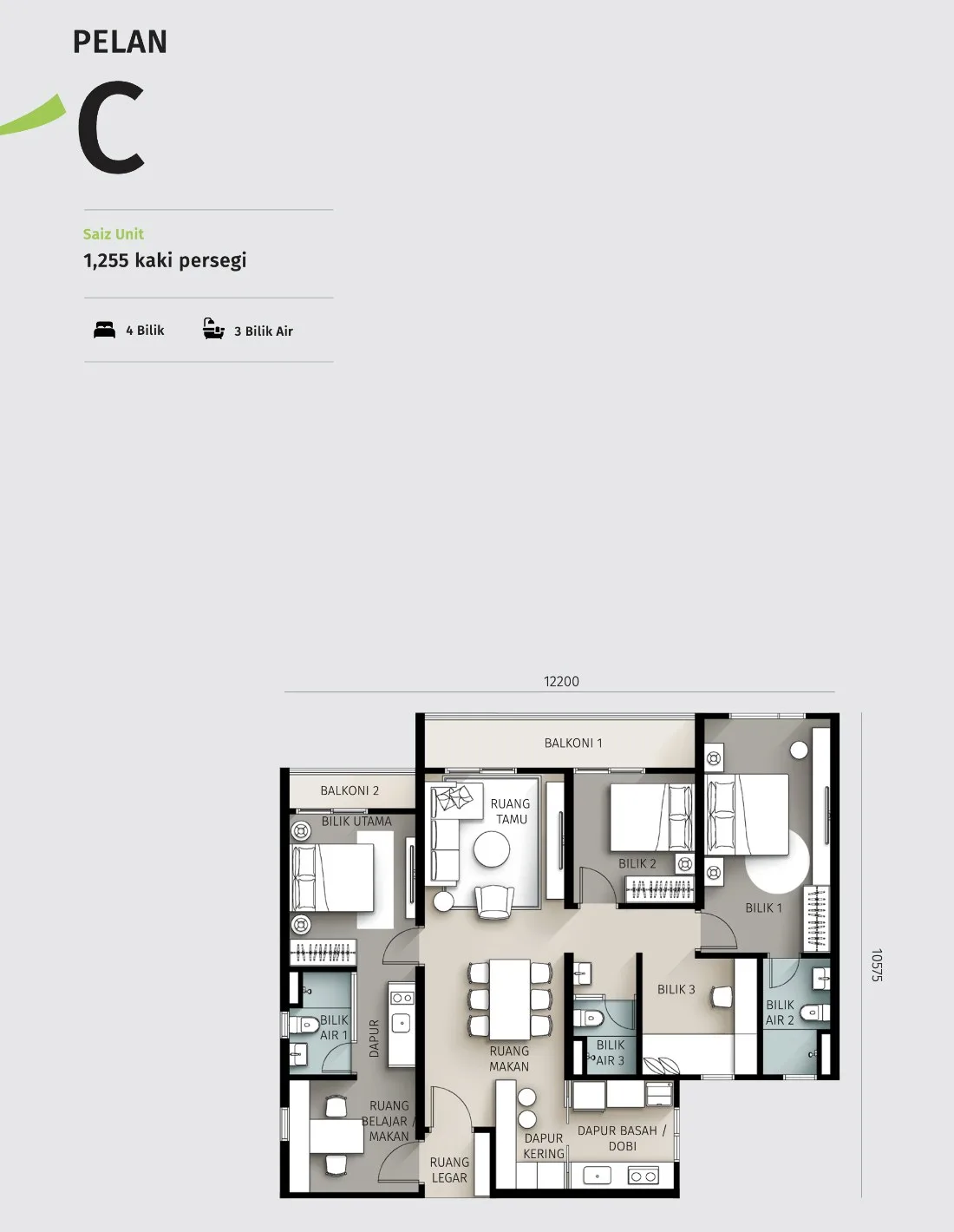 Savana @ Utropolis Type C floor plan, 1,255 sq ft, from the developer's advertisement filed with the government register, Batu Kawan, Penang