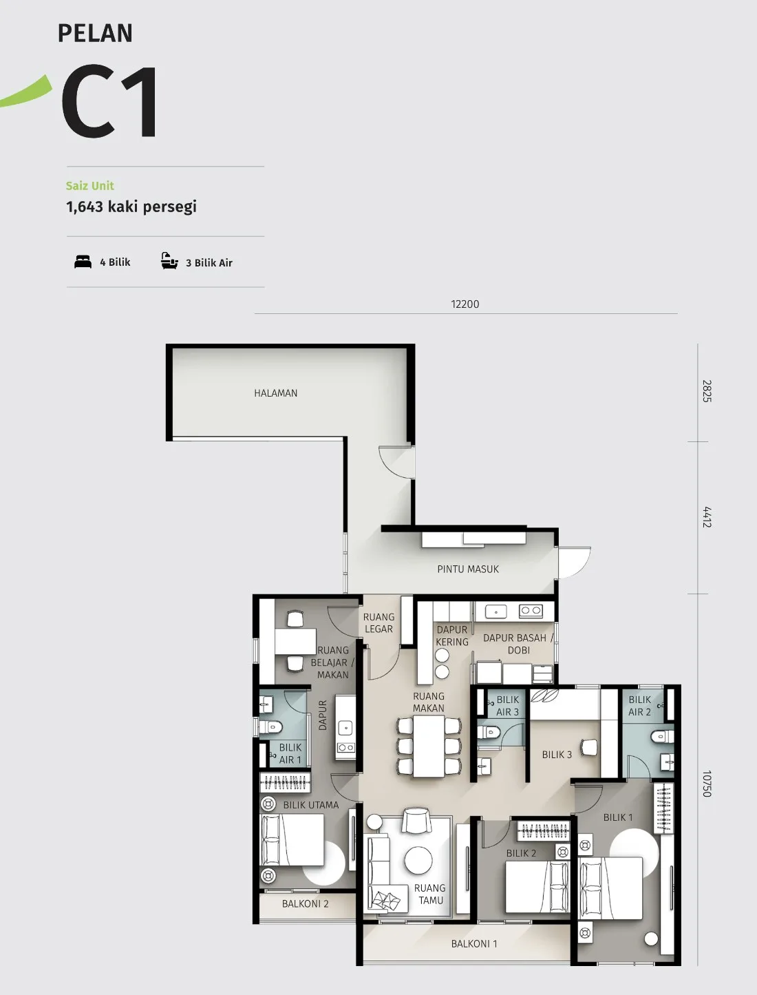 Savana @ Utropolis Type C1 floor plan, 1,643 sq ft, from the developer's advertisement filed with the government register, Batu Kawan, Penang