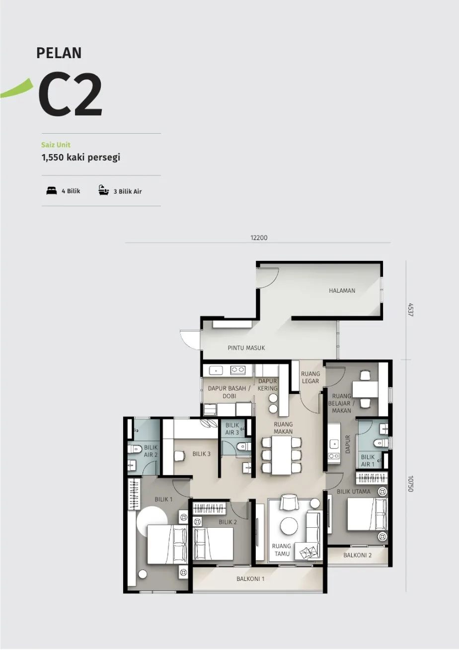 Savana @ Utropolis Type C2 floor plan, 1,550 sq ft, from the developer's advertisement filed with the government register, Batu Kawan, Penang