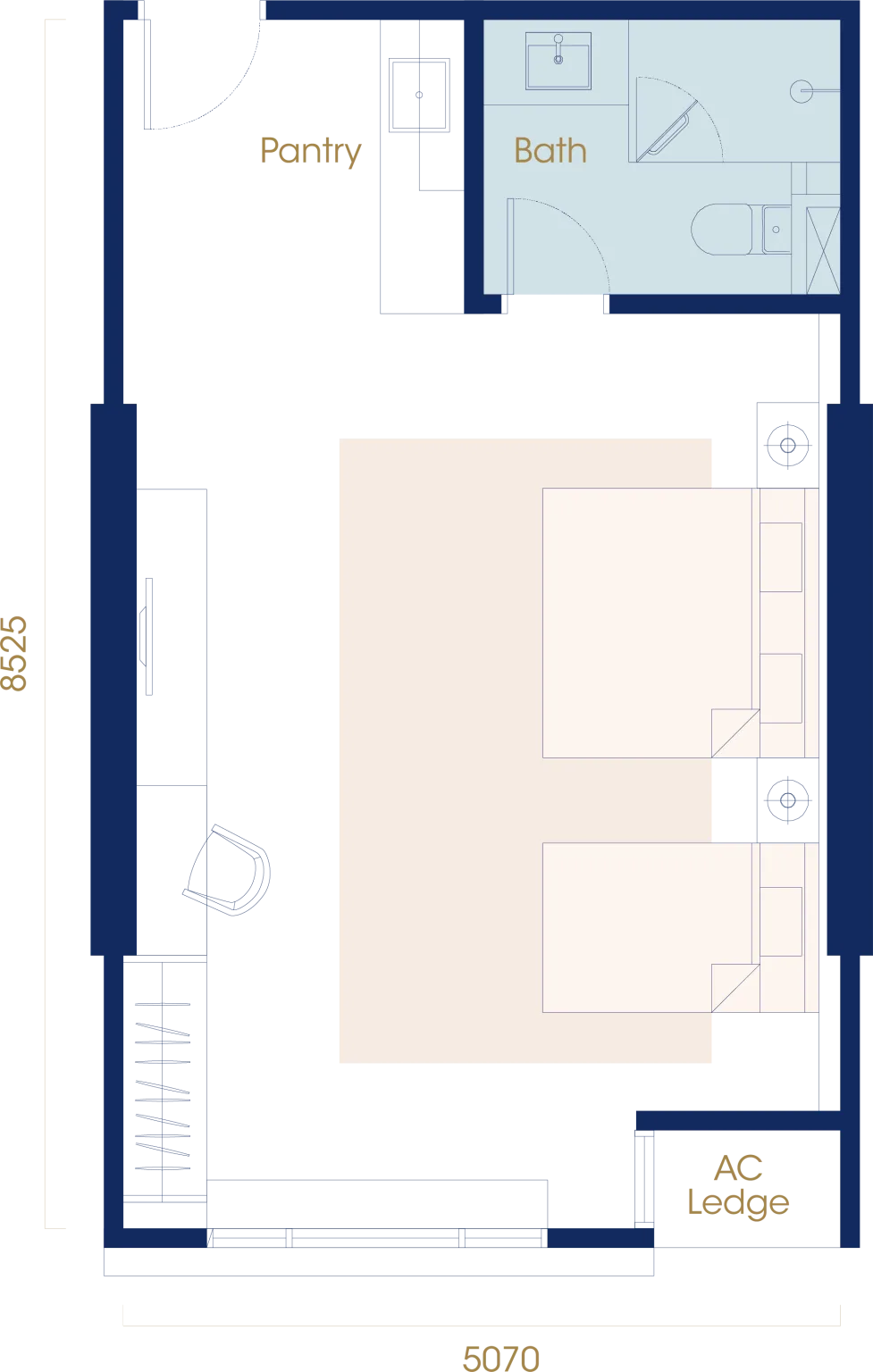 Scott Logan A 型户型图，约 480 平方尺——图纸取自发展商官网，槟城乔治市