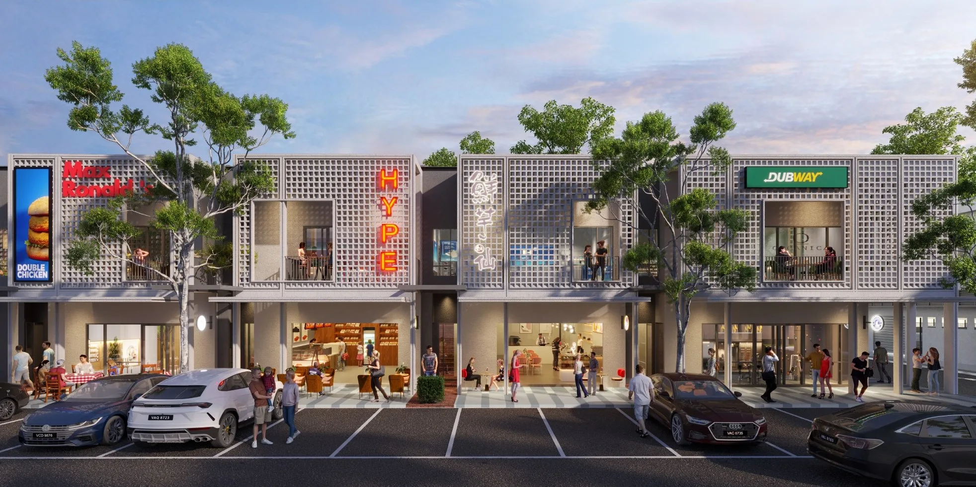 Artist’s impression of a row of two-storey shop offices, from the developer’s brochure at Sejati Sentral, Mile 7, Jalan Airport, Sandakan, Sabah