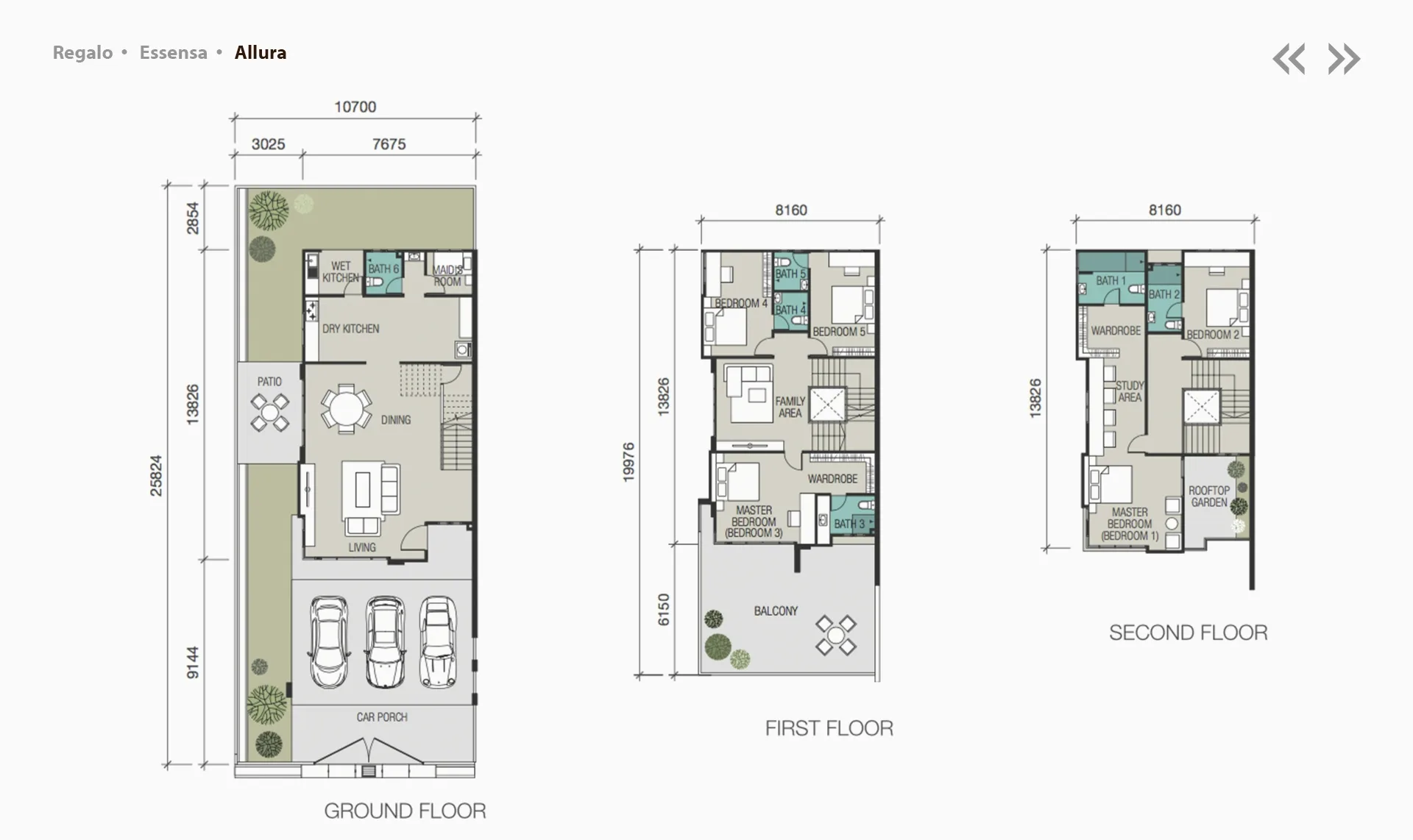 Sentrino Allura floor plan — three-storey semi-detached house, Alma, Bukit Mertajam, Penang
