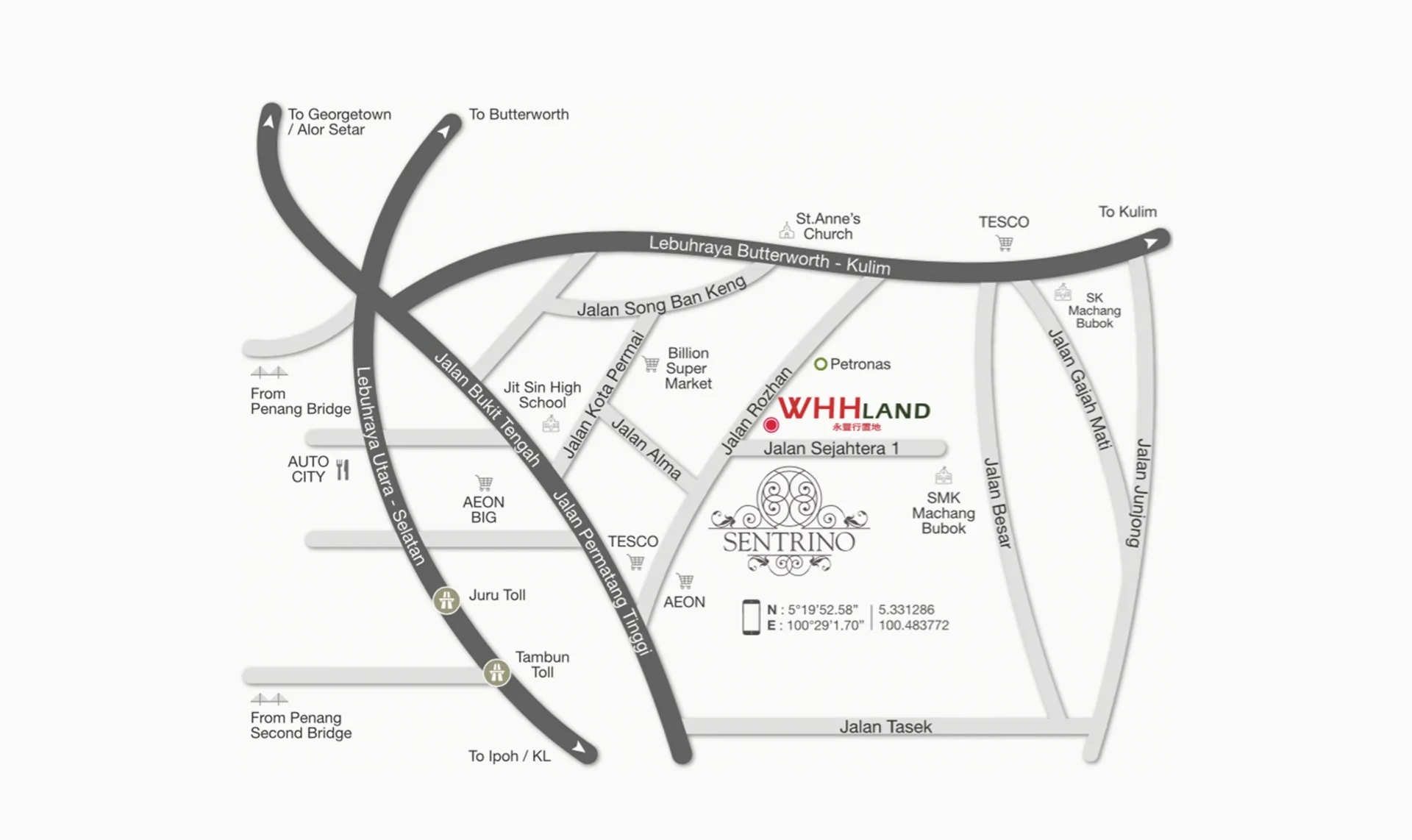 Sentrino location map published by the developer, Alma, Bukit Mertajam, Penang