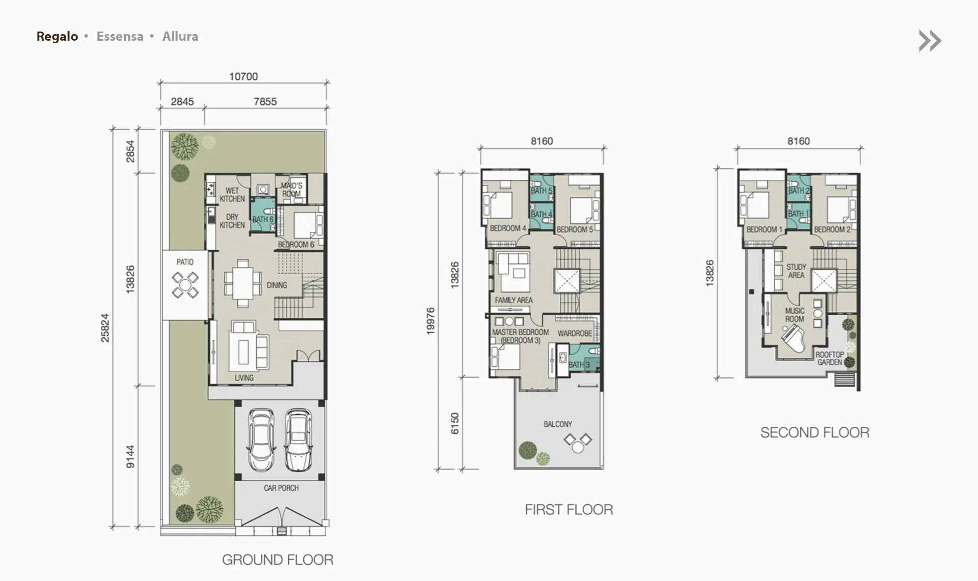 Sentrino Regalo floor plan — three-storey semi-detached house, Alma, Bukit Mertajam, Penang