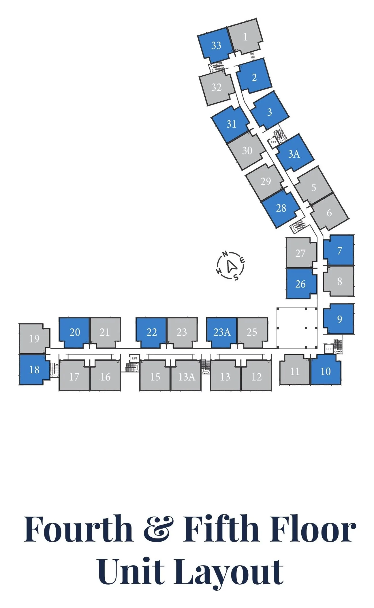 Fourth and fifth floor key plan showing the Type C duplex positions in blue, from the developer’s brochure at Serai Perdana Kinarut, Jalan Lengkuas Segandai, Kinarut, Papar, Sabah
