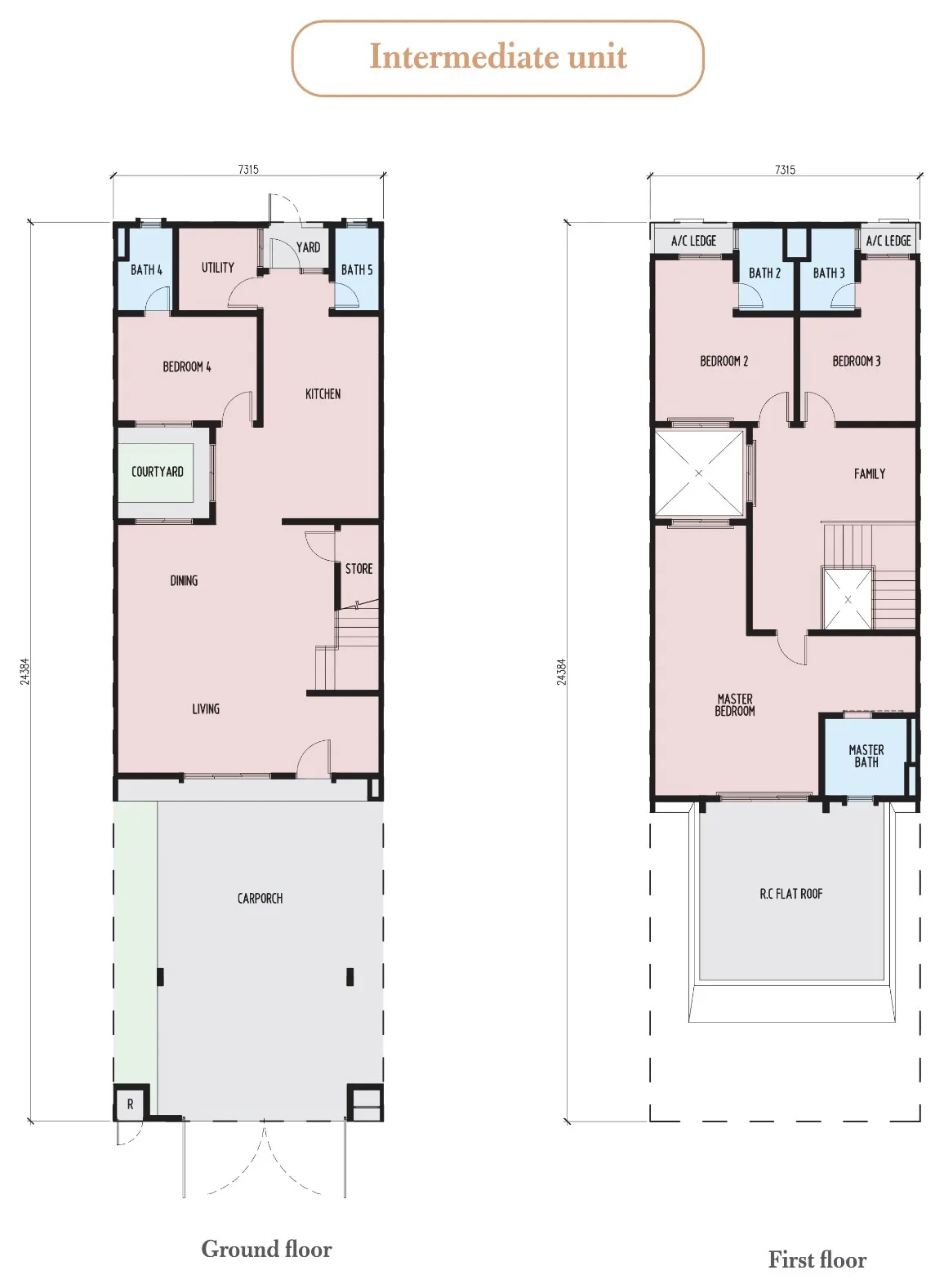 Amansara North Allure 双层 superlink 户型图，中间单位，2,727 平方尺起，Setia Fontaines，槟城柏淡