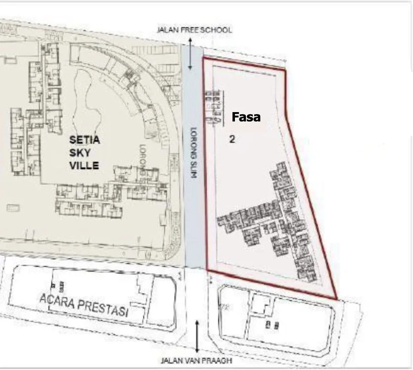 Setia SV2 总平面图(图上标为 Fasa 2),在 Lorong Slim 上、Setia Sky Ville 旁,槟城日落洞