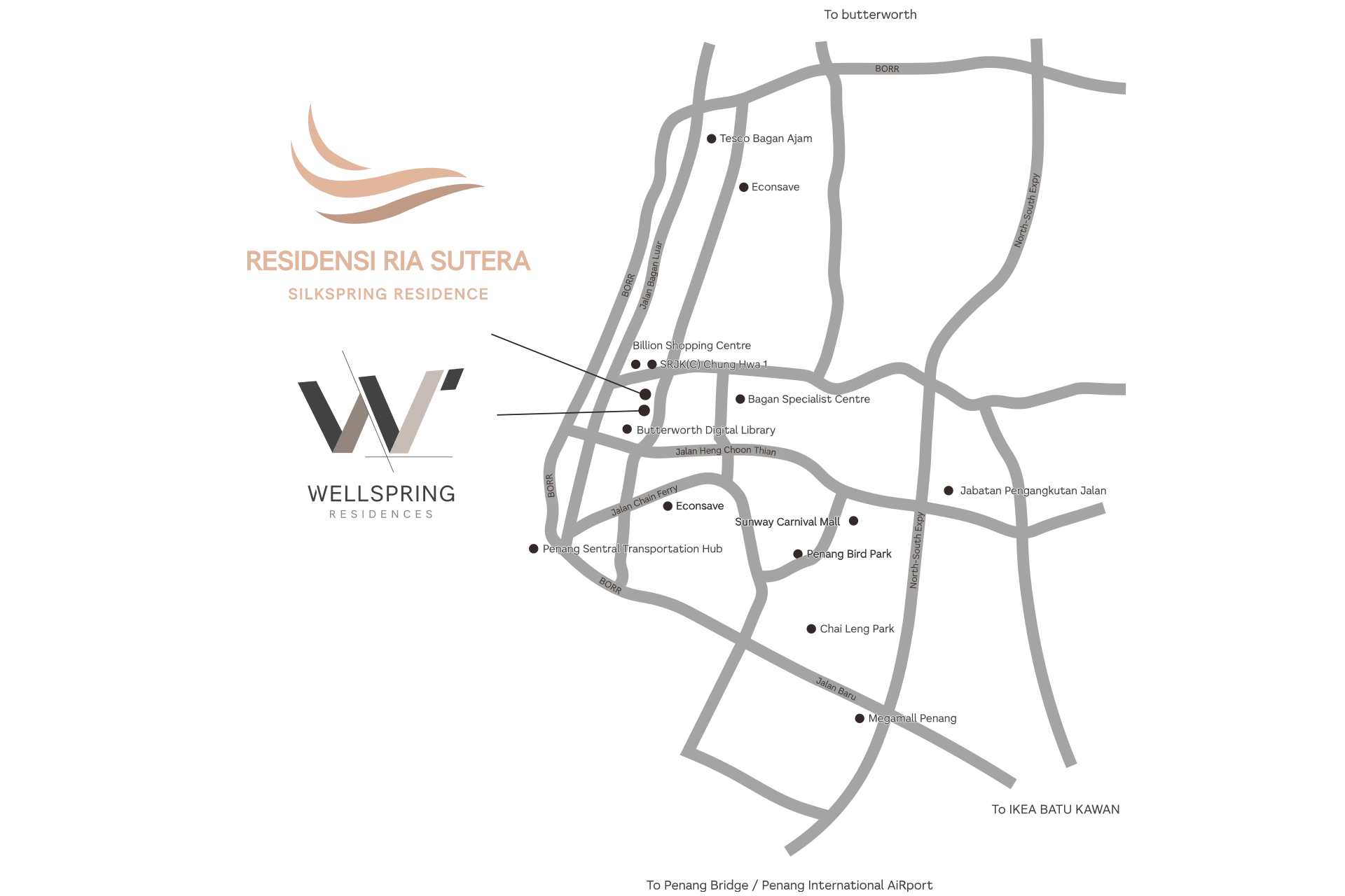 Silkspring Residence location plan showing Residensi Ria Sutera beside WellSpring Residences, Butterworth, Penang