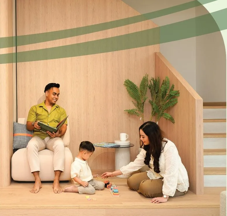 Staircase and family area in the Silver Valley Gardens show unit by P.K Lee Sdn Bhd, Chepor, Ipoh