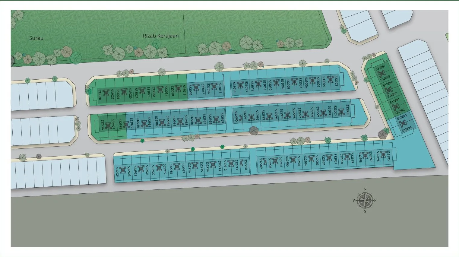 Phase 1B site plan of Silver Valley Gardens showing double-storey terrace lots and Bumiputera lots, Chepor, Ipoh, Perak