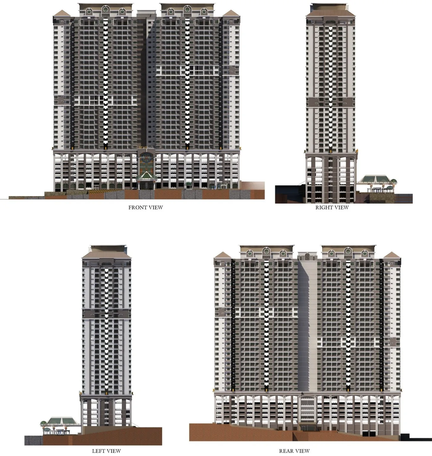 Starhill Luxury Residences condominium block, front, right, left and rear elevation drawings, Gelugor, Penang