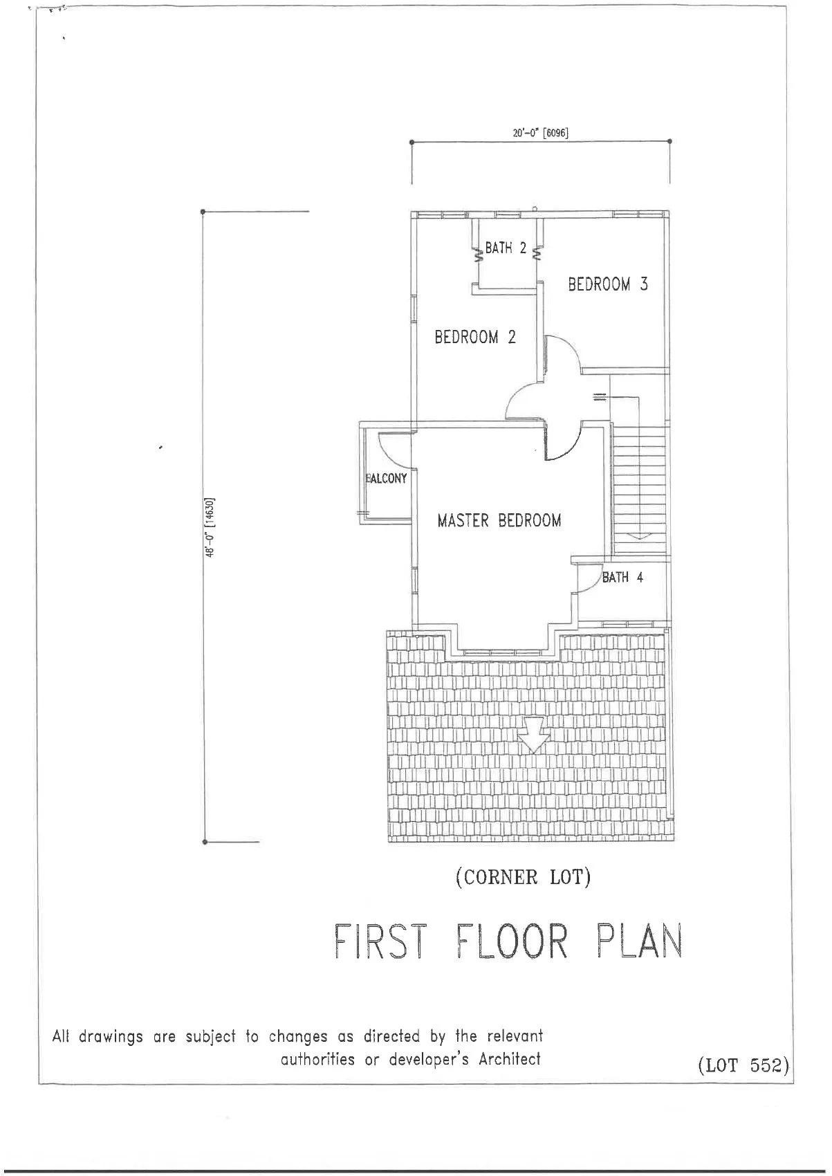 First floor plan of the corner lot (Lot 552) double-storey terrace house at Sunrise Avenue 2, Lahat, Ipoh