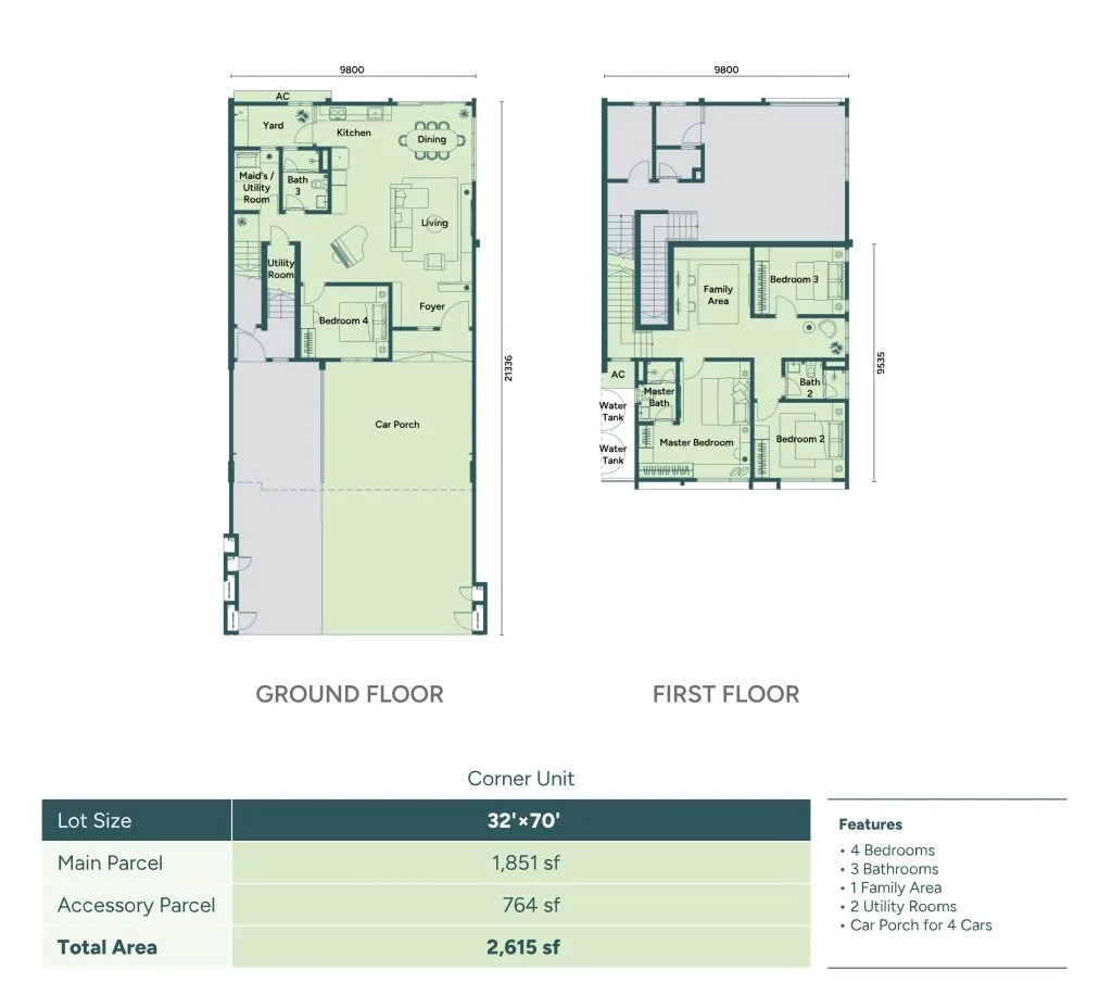 Sunway Wellesley Serene Villas 角间单位(下层)户型图——发展商公布,槟城大山脚