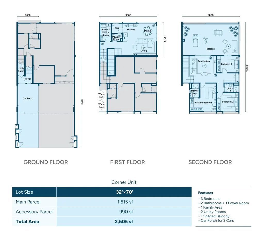 Sunway Wellesley Serene Villas 角间单位(上层)户型图——发展商公布,槟城大山脚
