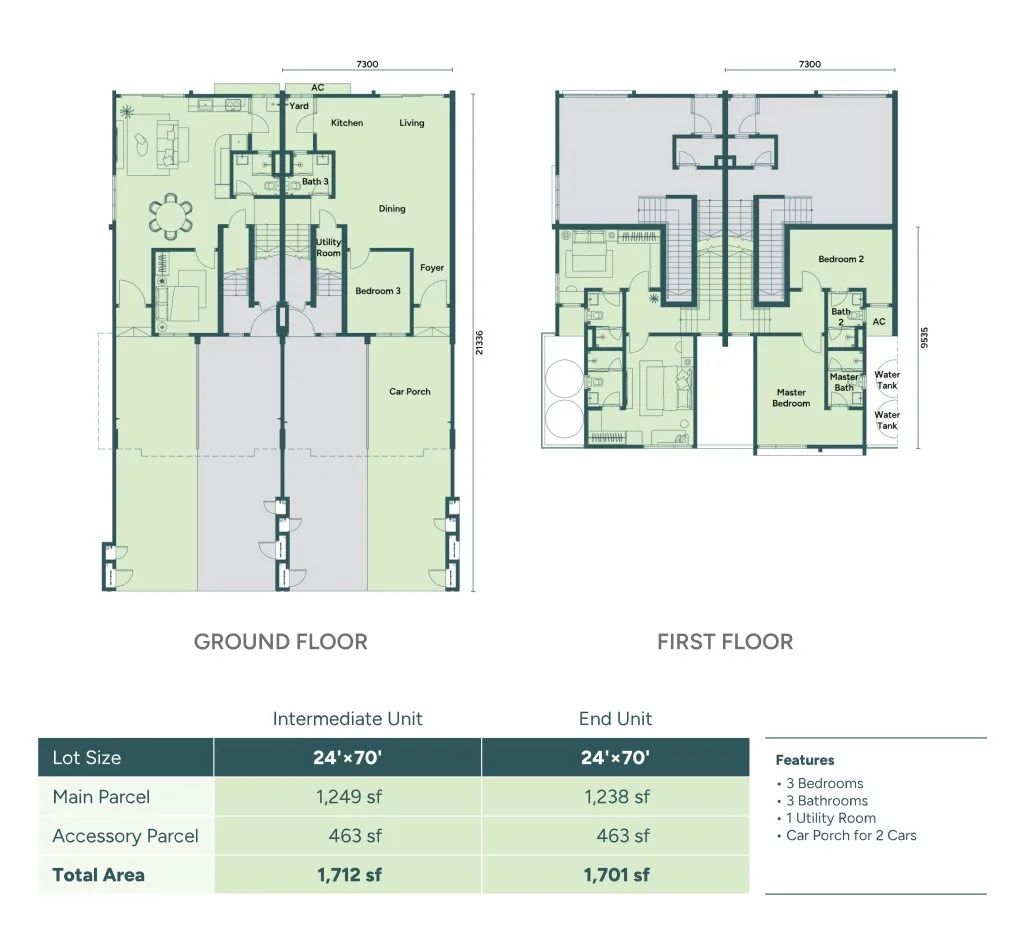Sunway Wellesley Serene Villas 中间/边间单位(下层)户型图——发展商公布,槟城大山脚