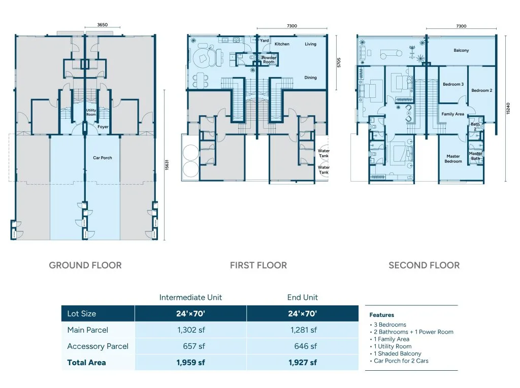 Sunway Wellesley Serene Villas 中间/边间单位(上层)户型图——发展商公布,槟城大山脚