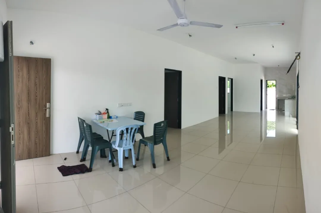 Open living hall with ceiling fans in a single-storey semi-D at Taman Anda by 3Peak Construction Sdn Bhd, Tasek, Ipoh, Perak