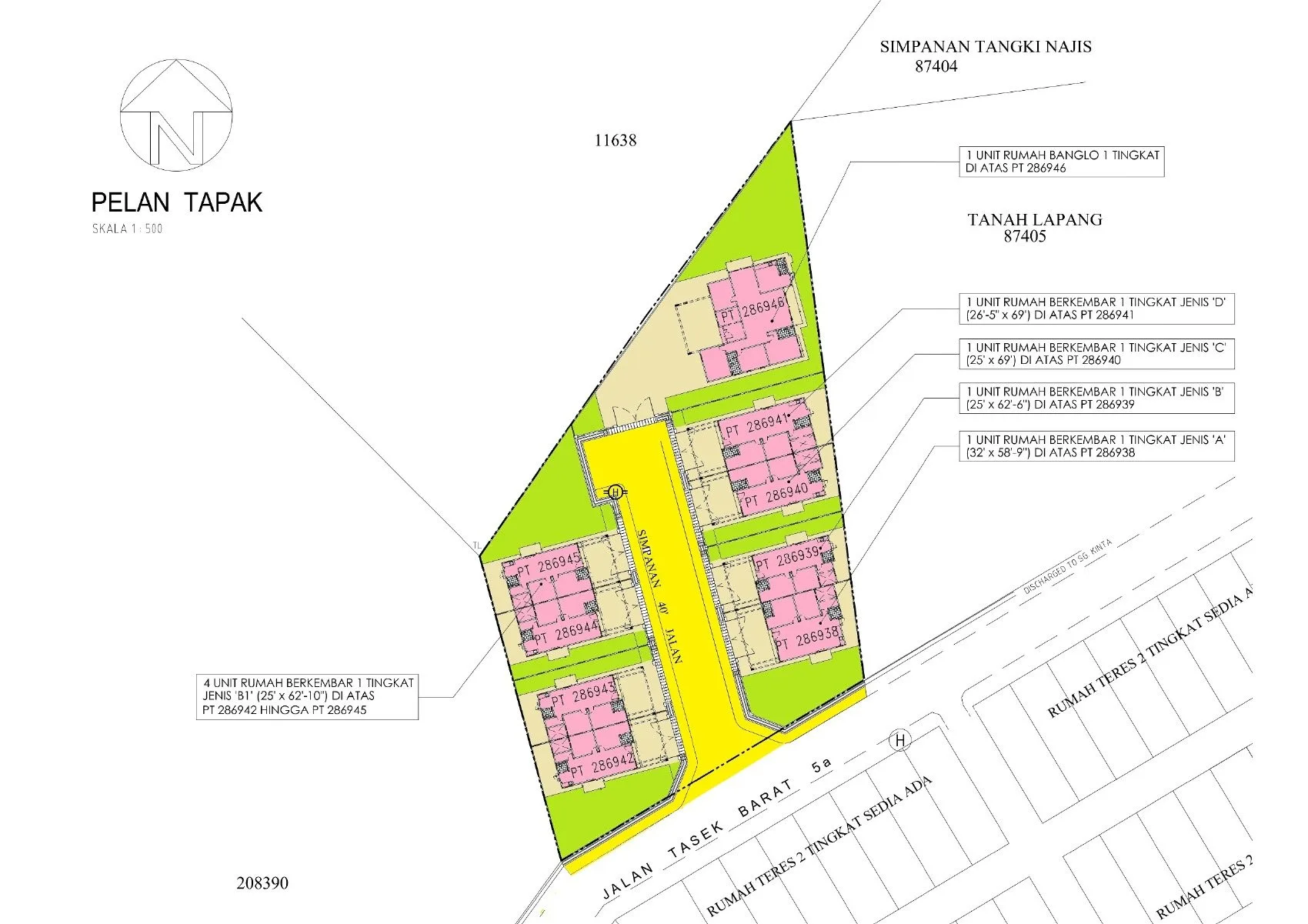 Site plan (Pelan Tapak) of Taman Anda showing 8 semi-D lots and 1 bungalow lot off Jalan Tasek Barat 5a, Tasek, Ipoh