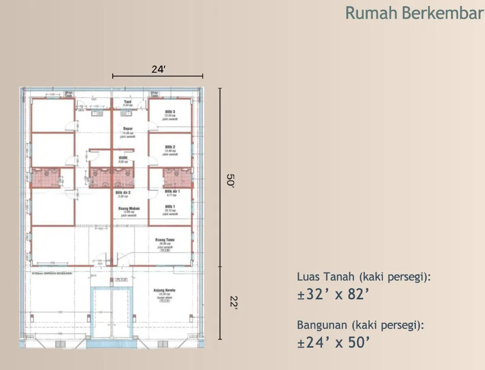 Taman Ara Damai single-storey semi-detached home floor plan, from the developer's advertisement filed with the government register, Tasek Gelugor, Penang