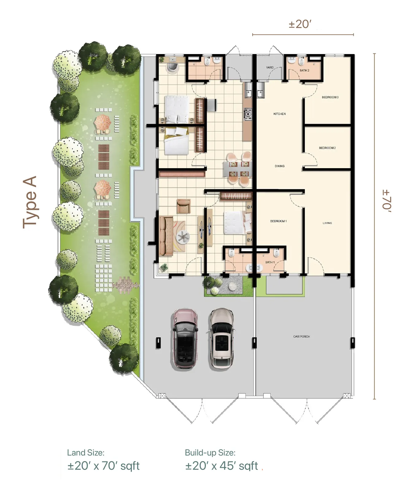 Taman Ara Damai Type A floor plan published by the developer, Tasek Gelugor, Penang
