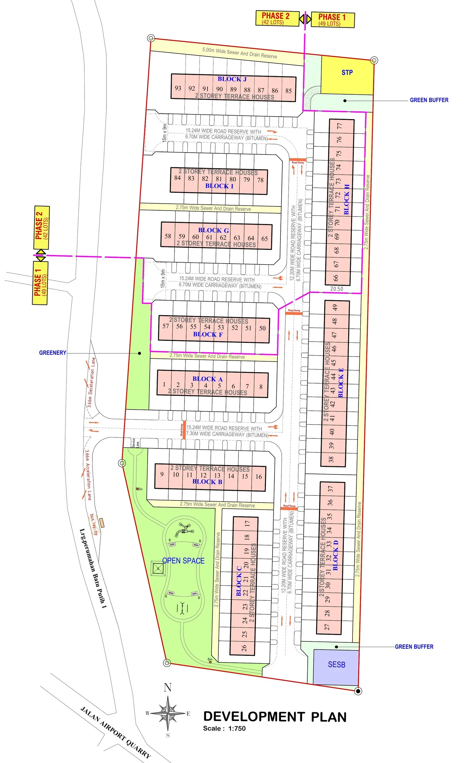 Taman Bayu Idaman development plan with lot numbers 1 to 93 at Taman Bayu Idaman, Jalan Airport Quarry, Sandakan, Sabah
