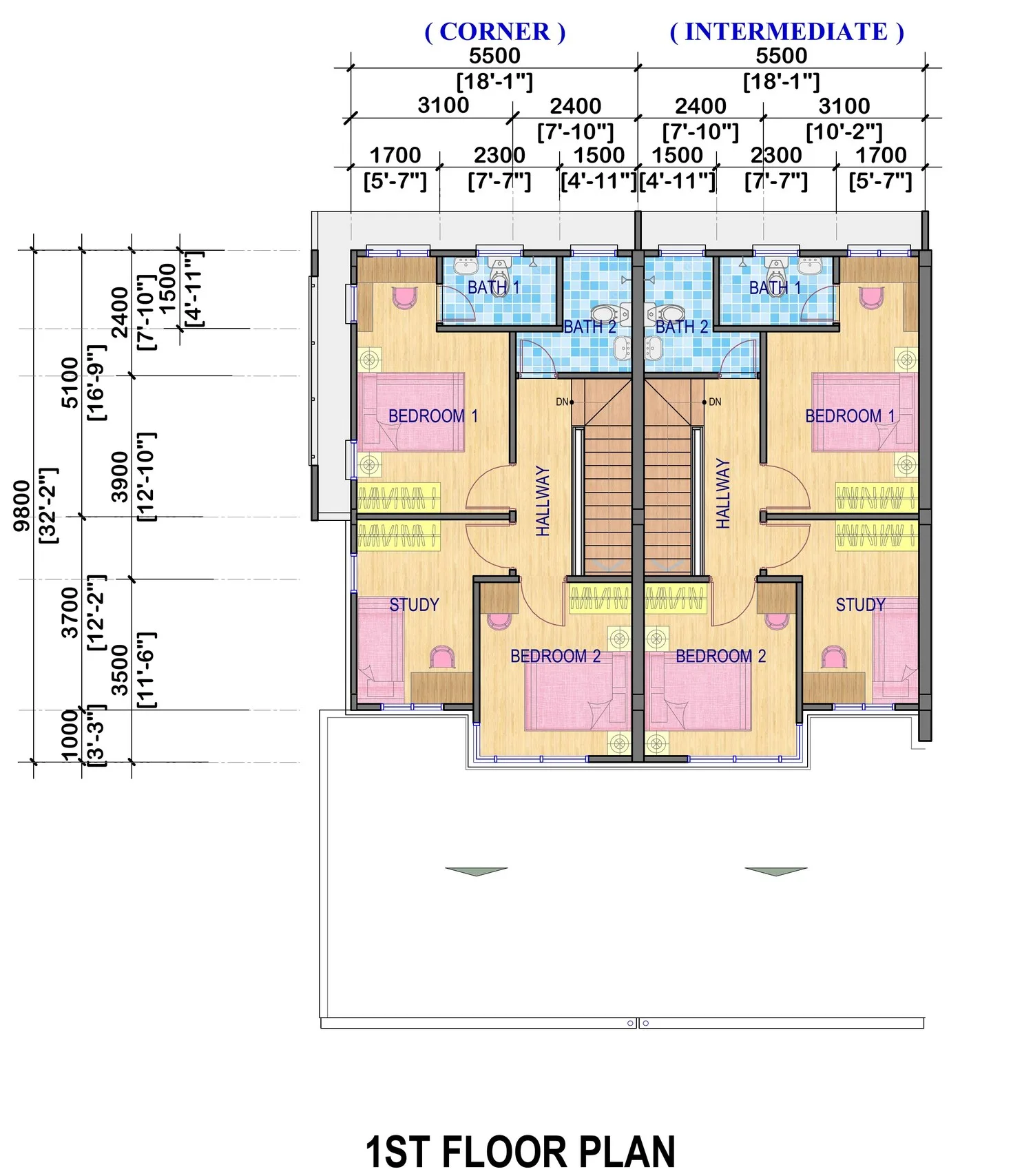 Taman Bayu Idaman first floor plan, corner and intermediate houses at Taman Bayu Idaman, Jalan Airport Quarry, Sandakan, Sabah