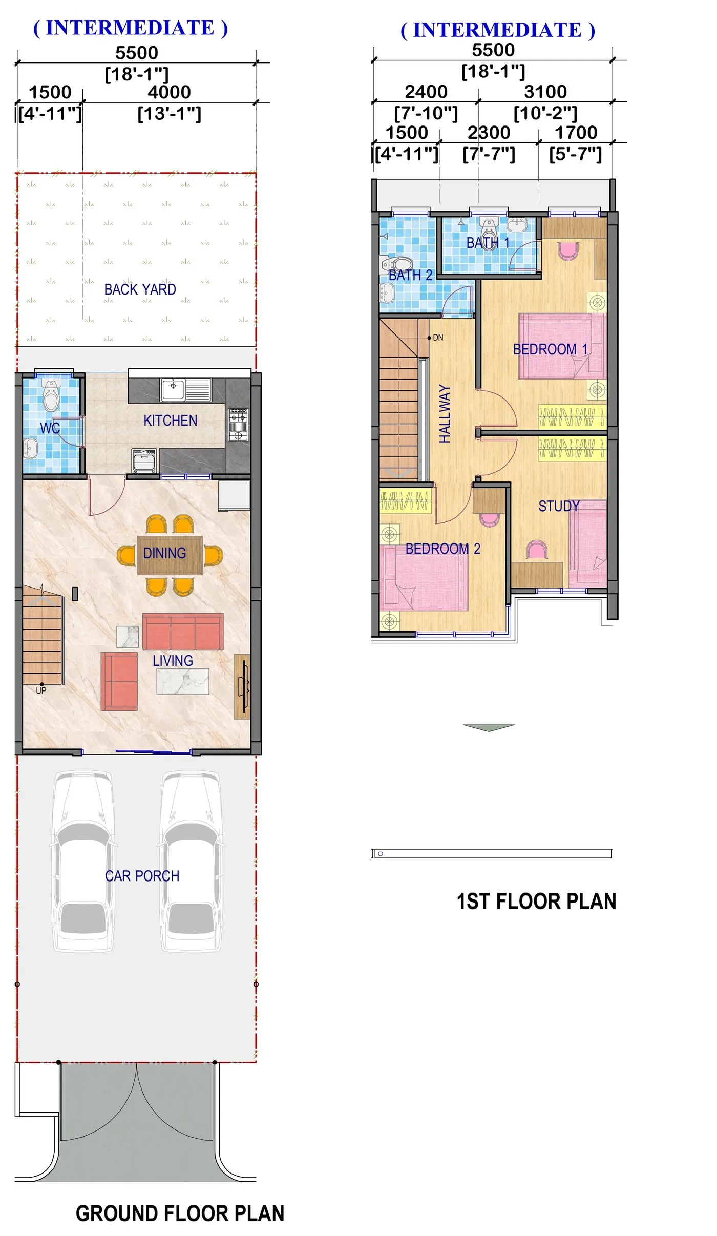 Taman Bayu Idaman intermediate house ground and first floor plans at Taman Bayu Idaman, Jalan Airport Quarry, Sandakan, Sabah