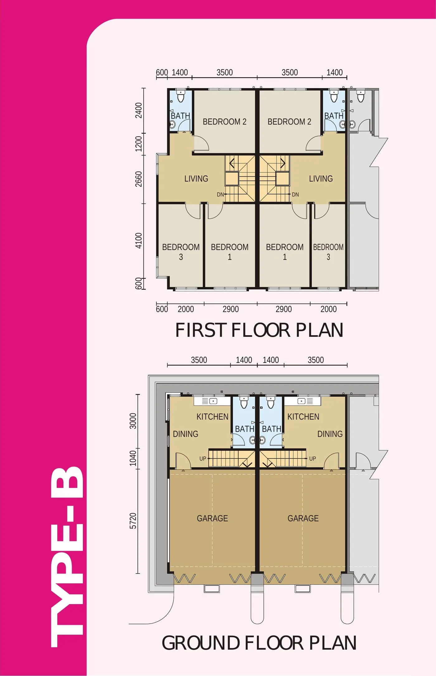 Taman Billion Type B floor plan, ground floor and first floor at Taman Billion, Mile 7, Sandakan, Sabah