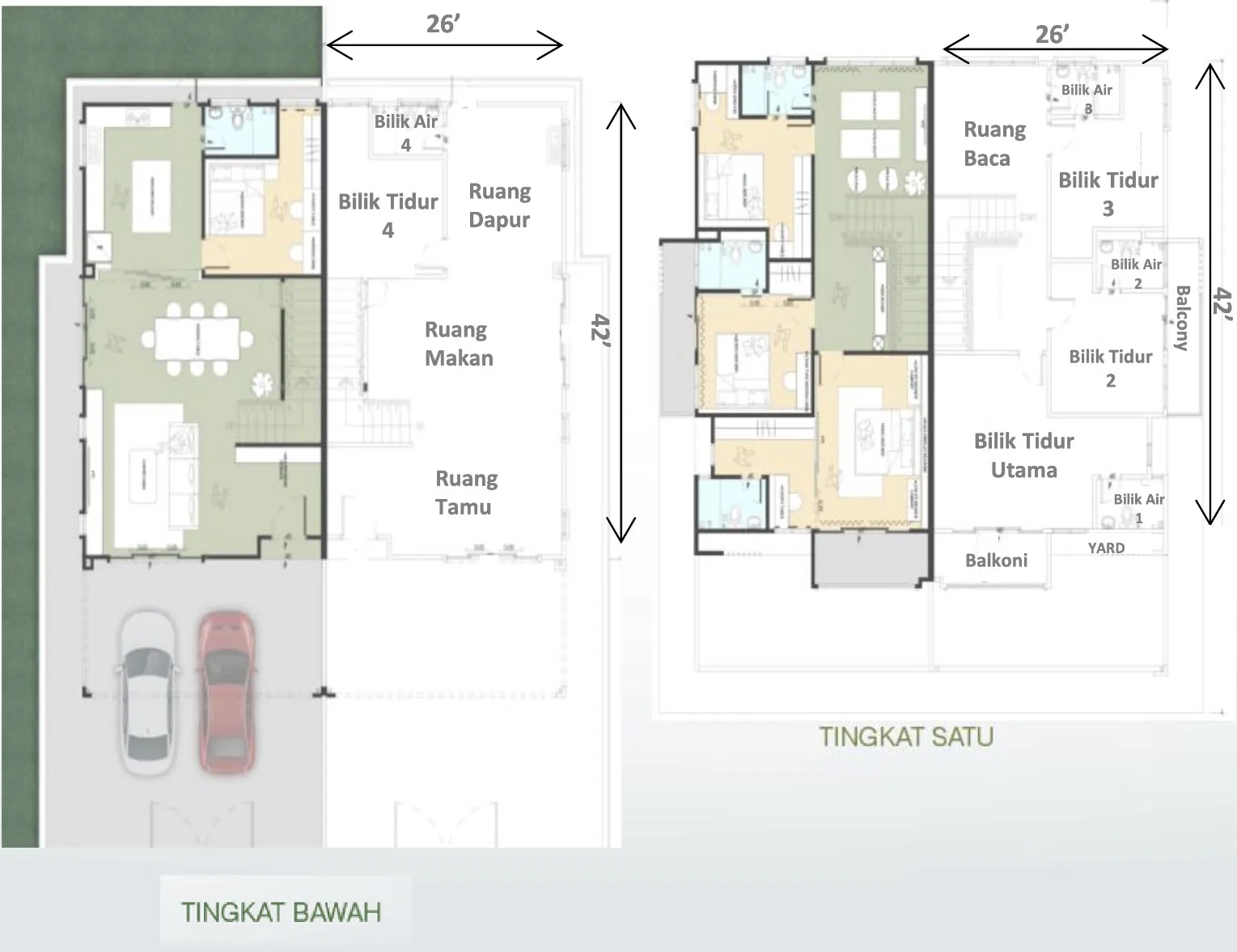 Taman Bistari Jaya two-storey semi-detached house ground-floor and first-floor plan, Nibong Tebal, Penang