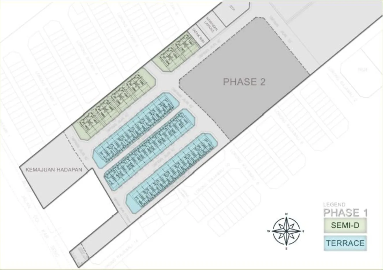 Taman Bistari Jaya Phase 1 site plan showing the semi-detached and terrace lots, Nibong Tebal, Penang
